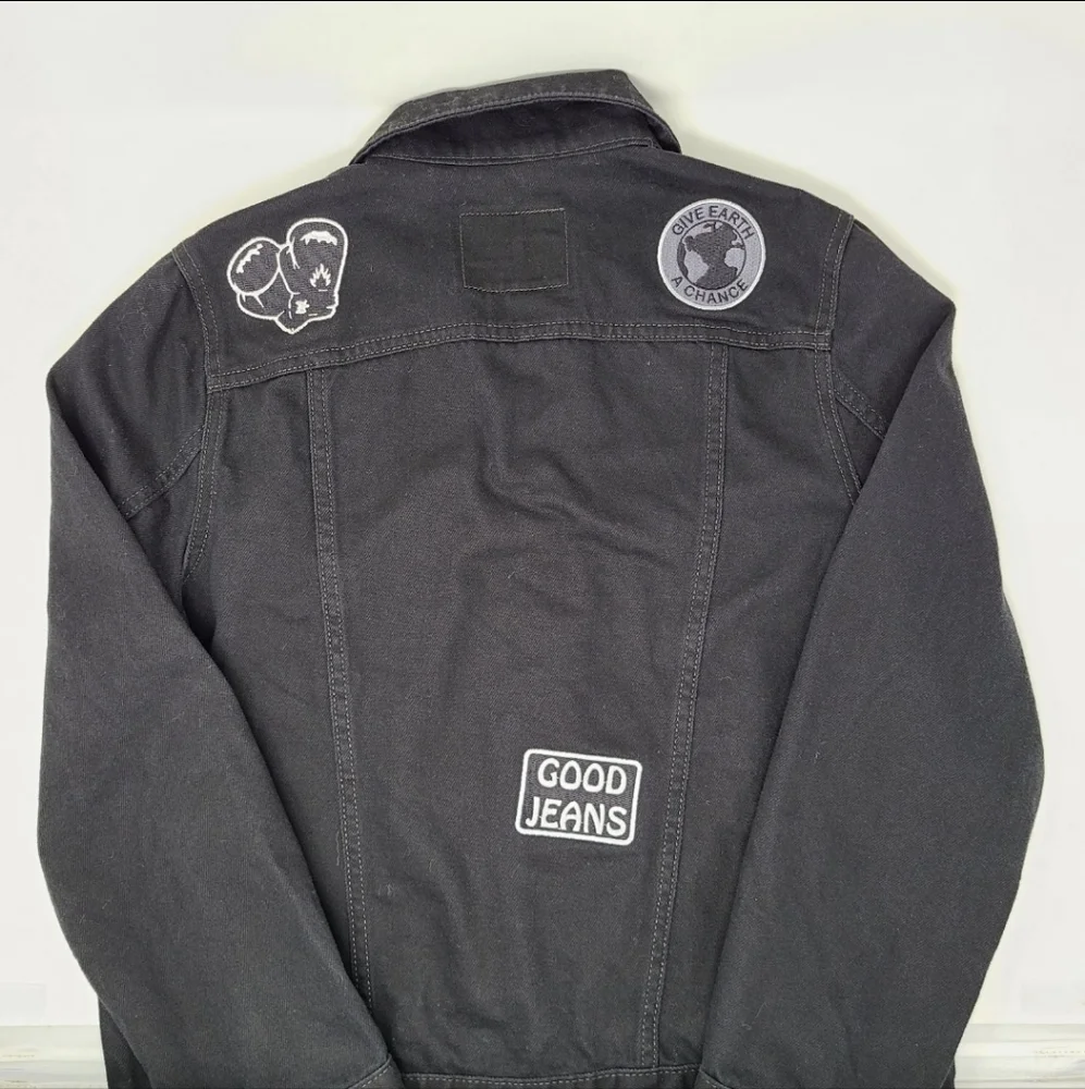 Levi's Trucker Denim Jean Jacket Peace Love Youth Kids Black Retro Vintage Lg